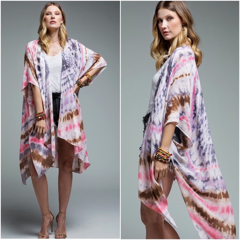 035 Boho Tie Dye Kimono beach Cover up - Picture 12 of 15
